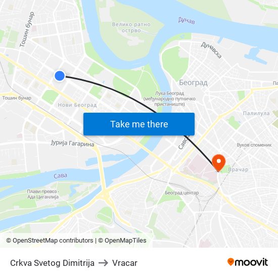 Crkva Svetog Dimitrija to Vracar map