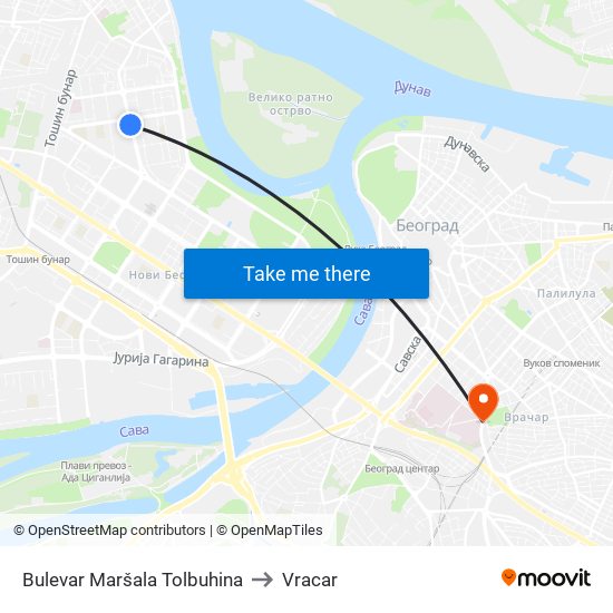 Bulevar Maršala Tolbuhina to Vracar map