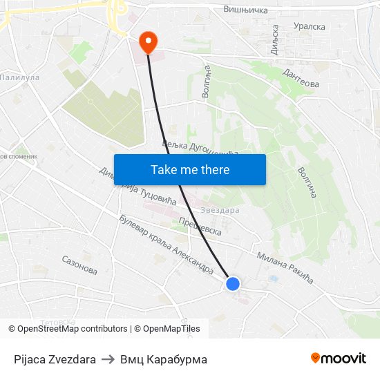 Pijaca Zvezdara to Вмц Карабурма map