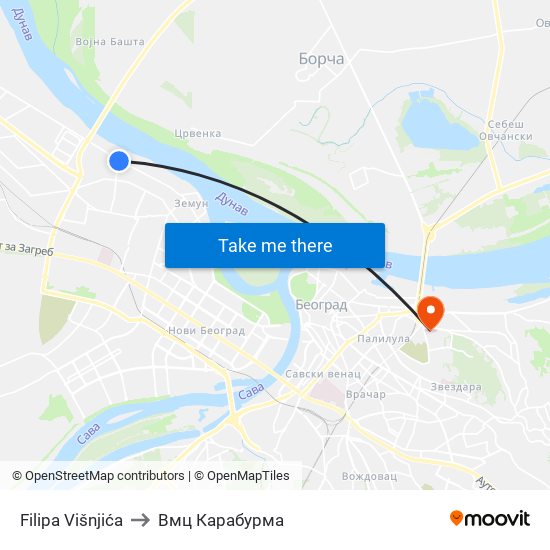 Filipa Višnjića to Вмц Карабурма map