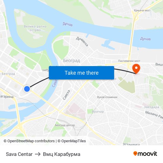 Sava Centar to Вмц Карабурма map