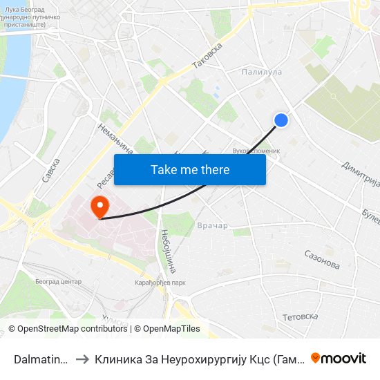 Dalmatinska to Клиника За Неурохирургију Кцс (Гама Нож) map