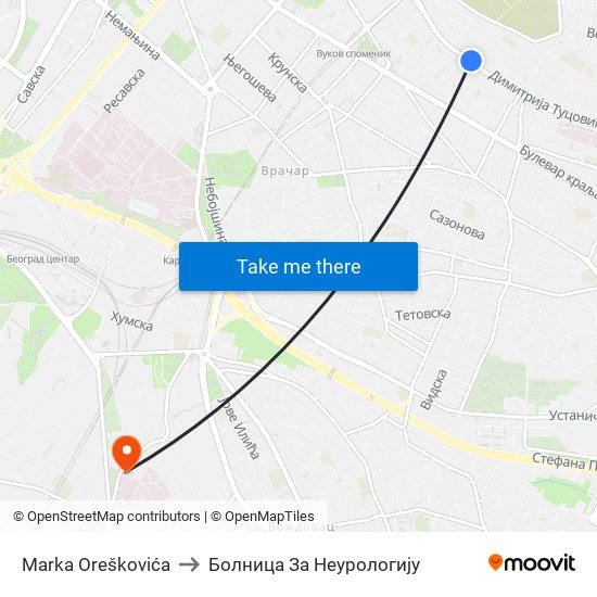 Marka Oreškovića to Болница За Неурологију map