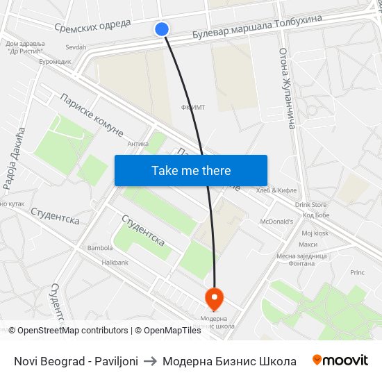 Novi Beograd - Paviljoni to Модерна Бизнис Школа map