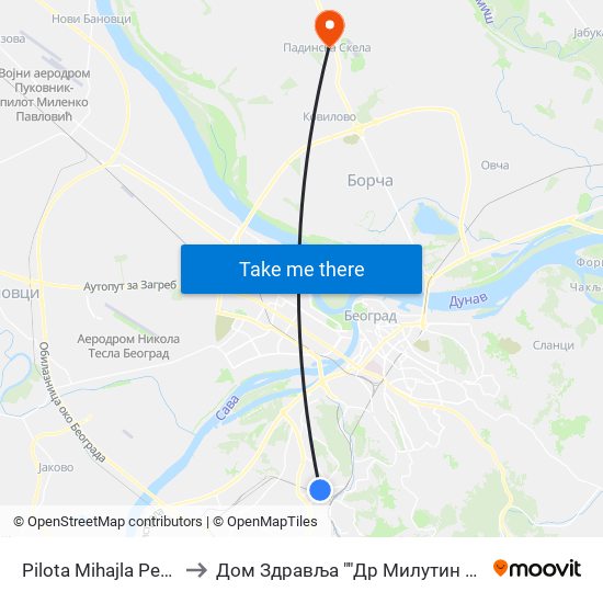 Pilota Mihajla Petrovića to Дом Здравља ""Др Милутин Ивковић"" map