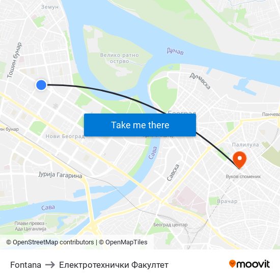 Fontana to Електротехнички Факултет map