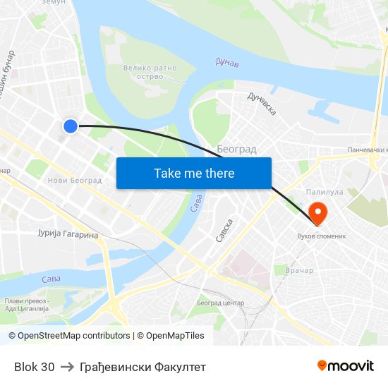 Blok 30 to Грађевински Факултет map