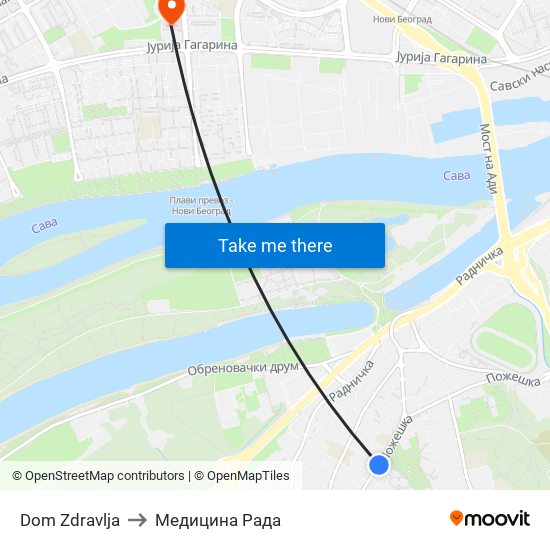 Dom Zdravlja to Медицина Рада map