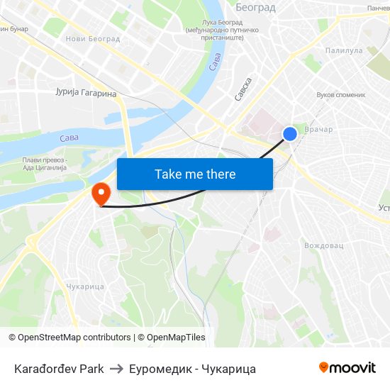 Karađorđev Park to Еуромедик - Чукарица map