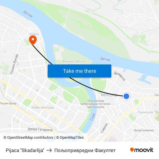 Pijaca ''Skadarlija'' to Пољопривредни Факултет map