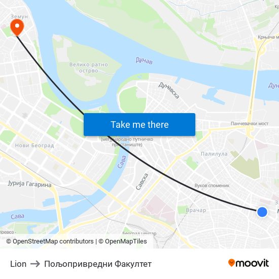 Lion to Пољопривредни Факултет map