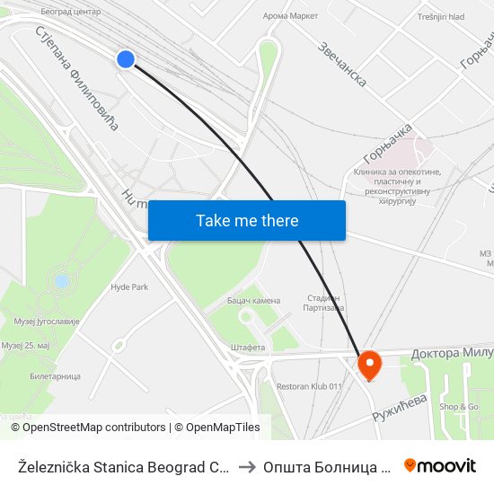Železnička Stanica Beograd Centar to Општа Болница Мсб map