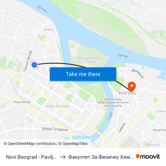 Novi Beograd - Paviljoni to Факултет За Физичку Хемију map