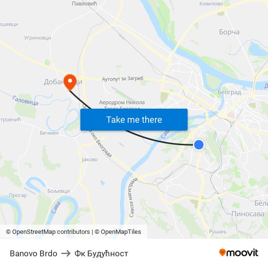 Banovo Brdo to Фк Будућност map