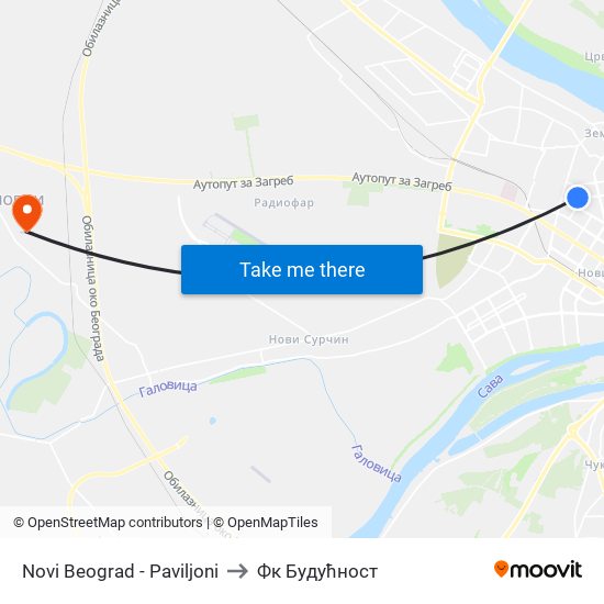 Novi Beograd - Paviljoni to Фк Будућност map