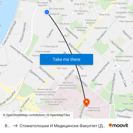 Bas to Стоматолошки И Медицински Факултет (Деканат) map