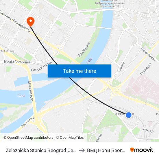 Železnička Stanica Beograd Centar to Вмц Нови Београд map