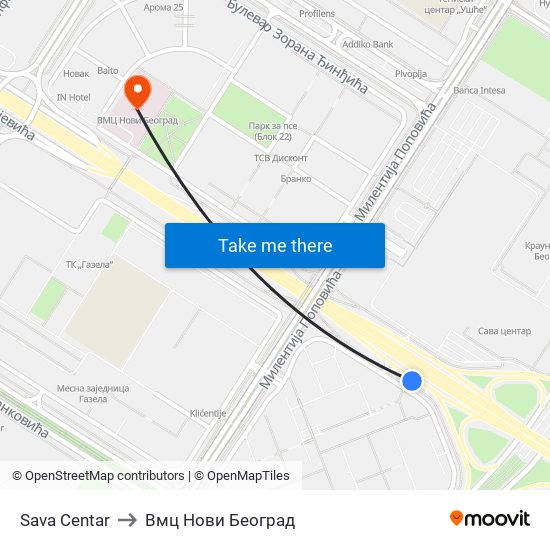 Sava Centar to Вмц Нови Београд map