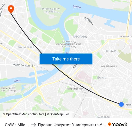 Grčića Milenka to Правни Факултет Универзитета Унион map