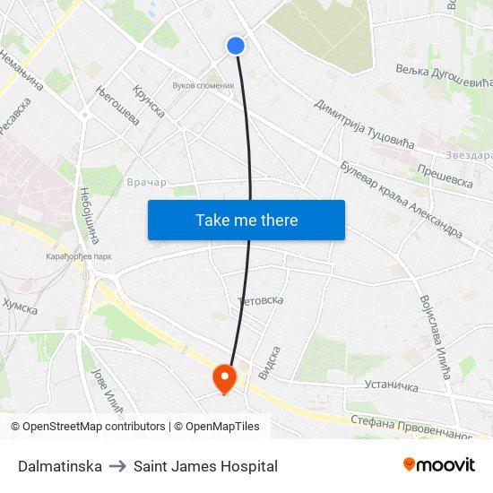 Dalmatinska to Saint James Hospital map