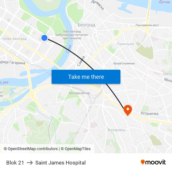 Blok 21 to Saint James Hospital map