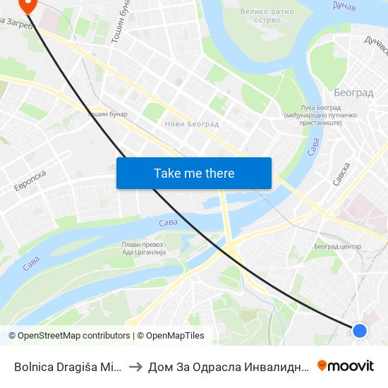 Bolnica Dragiša Mišović to Дом За Одрасла Инвалидна Лица map
