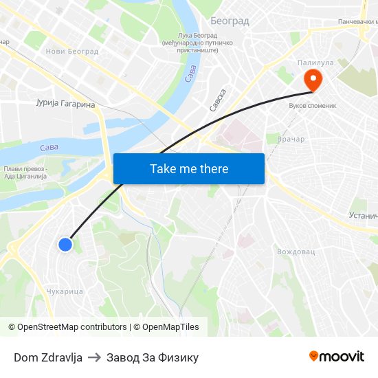 Dom Zdravlja to Завод За Физику map