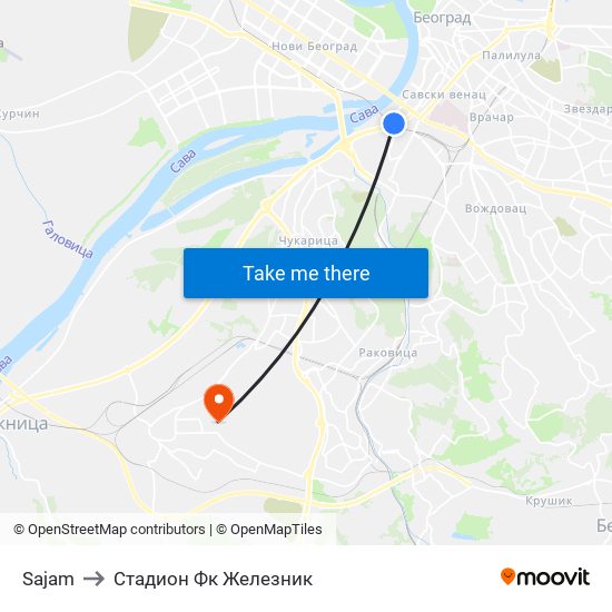 Sajam to Стадион Фк Железник map