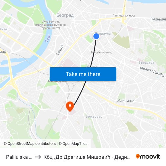 Palilulska Pijaca to Кбц „Др Драгиша Мишовић - Дедиње“ Комплекс А map