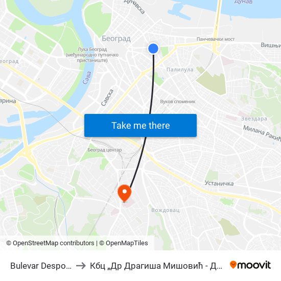 Bulevar Despota Stefana to Кбц „Др Драгиша Мишовић - Дедиње“ Комплекс А map