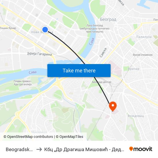 Beogradska Arena to Кбц „Др Драгиша Мишовић - Дедиње“ Комплекс А map