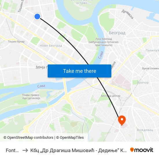 Fontana to Кбц „Др Драгиша Мишовић - Дедиње“ Комплекс А map