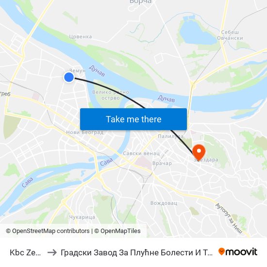 Kbc Zemun to Градски Завод За Плућне Болести И Туберкулозу map