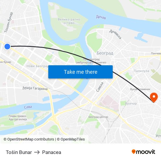 Tošin Bunar to Panacea map