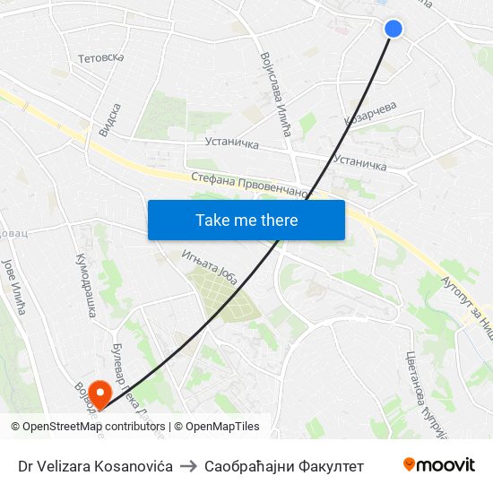 Dr Velizara Kosanovića to Саобраћајни Факултет map
