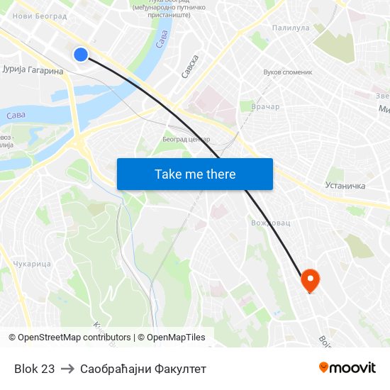 Blok 23 to Саобраћајни Факултет map