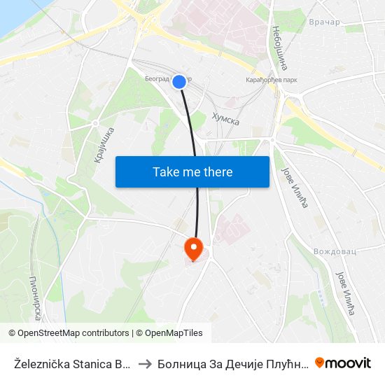 Železnička Stanica Beograd Centar to Болница За Дечије Плућне Болести И Тбц map