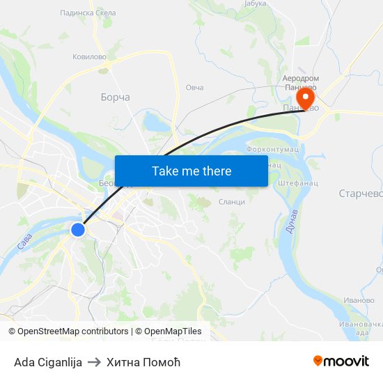 Ada Ciganlija to Хитна Помоћ map