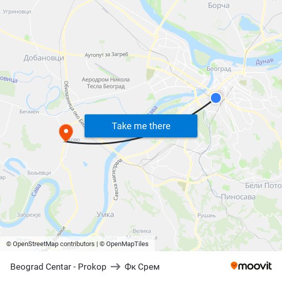 Beograd Centar - Prokop to Фк Срем map