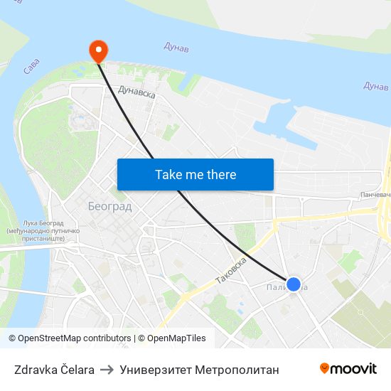 Zdravka Čelara to Универзитет Метрополитан map