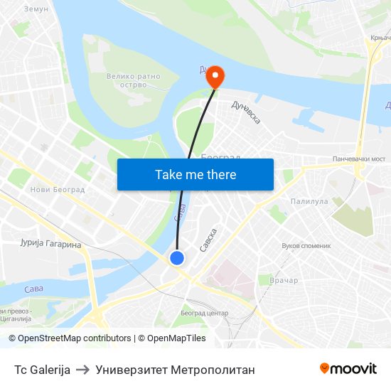 Tc Galerija to Универзитет Метрополитан map