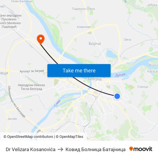 Dr Velizara Kosanovića to Ковид Болница Батајница map