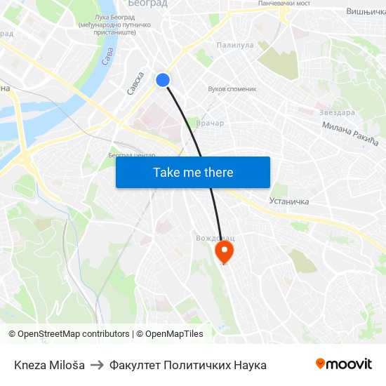 Kneza Miloša to Факултет Политичких Наука map