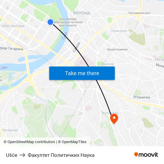 Ušće to Факултет Политичких Наука map