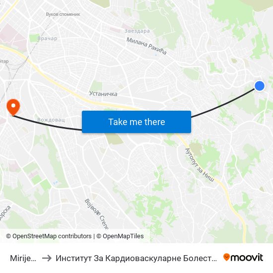 Mirijevo 4 to Институт За Кардиоваскуларне Болести ""Дедиње 2"" map