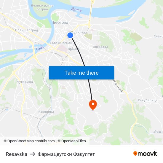 Resavska to Фармацеутски Факултет map