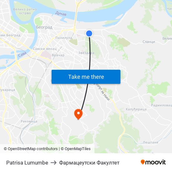 Patrisa Lumumbe to Фармацеутски Факултет map