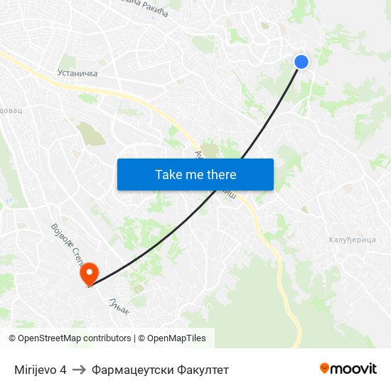 Mirijevo 4 to Фармацеутски Факултет map