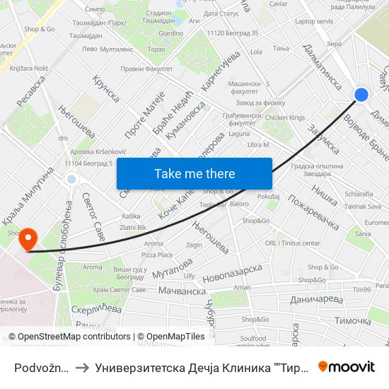 Podvožnjak to Универзитетска Дечја Клиника ""Тиршова"" map