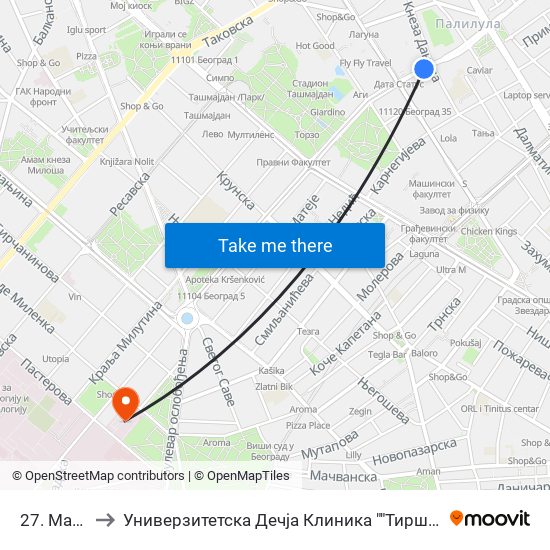 27. Marta to Универзитетска Дечја Клиника ""Тиршова"" map